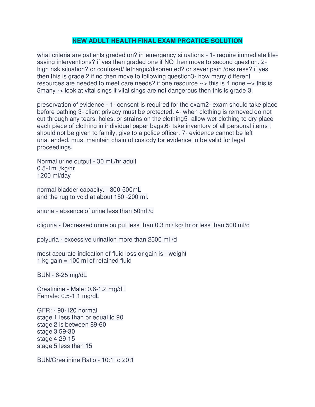 Preview image for NEW ADULT HEALTH FINAL EXAM PRCATICE SOLUTION